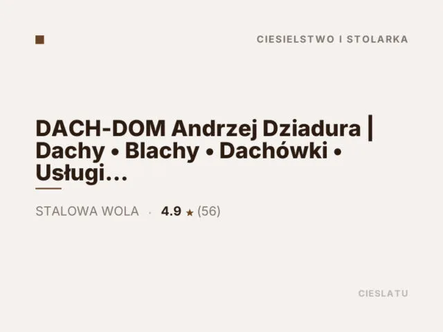 DACH-DOM Andrzej Dziadura | Dachy • Blachy • Dachówki • Usługi Dekarskie • Dachy Płaskie – Stalowa Wola, Rzeszów